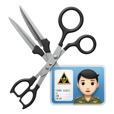 Floating black Scissors cutting in half an idf soldier ID card with a little chip in 2 parts sticker