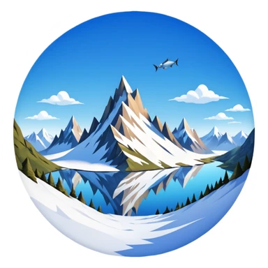a snowy mountain landscape with jagged peaks and a clear sky, fish eye lens effect sticker