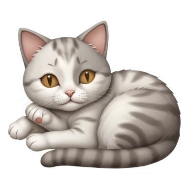 grey and white small cat with its eyes closed lying down leaning on his elbow with his paw curled under his head holding it up sticker