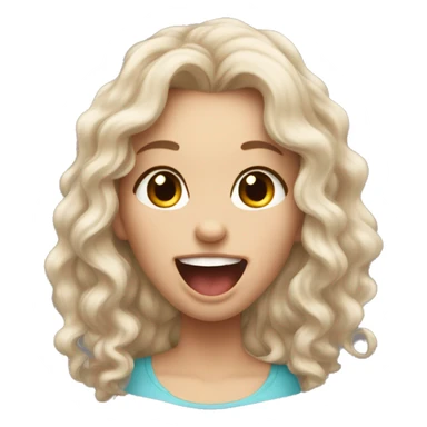 a girl with pale skin, long curly brown hair, sticking her tongue out happily sticker