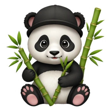 panda wearing cap with bamboo sticker