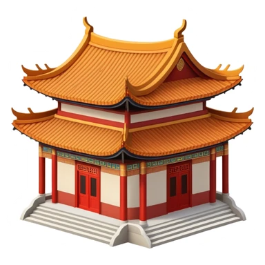 Chinese temple building with curved eaves, decorative roof tiles, traditional style sticker