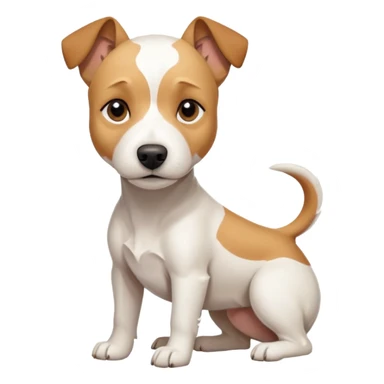 a full body facing front on of a buff white parson russell terrier looking dog the size of a kelpie with light brown long ears resting on its face and a light brown patch above one eye and a large snout. the rest of the dog is completely white.  sticker