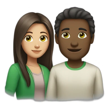 African man and asian girl with brown long hair and green eyes sticker