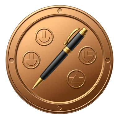 generate a token like a regular, real-life coin with an image of a pen in the middle sticker