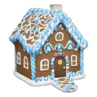 A blue and white gingerbread house sticker