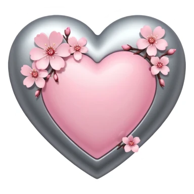 heart with sakura flowers and silver accents sticker