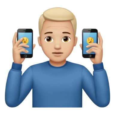 a guy holding 1 smartphone with both hands, smarphone should be horizontal, on top of his forehead sticker