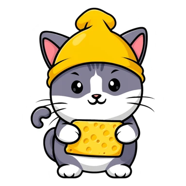 cheese cat wearing a yellow hat sticker