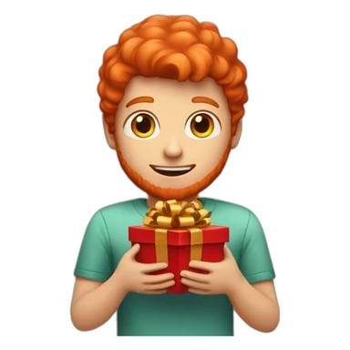 red head guy holding a gift sticker