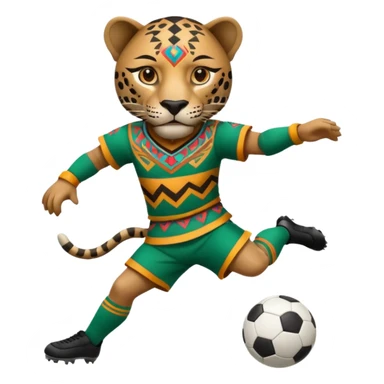 jaguar realista mexicano con vestimenta azteca que juega futbol sticker