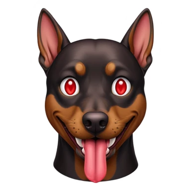 Generate a emoji of a big evil doberman dog with red eyes and a tongue sticking out,  sticker