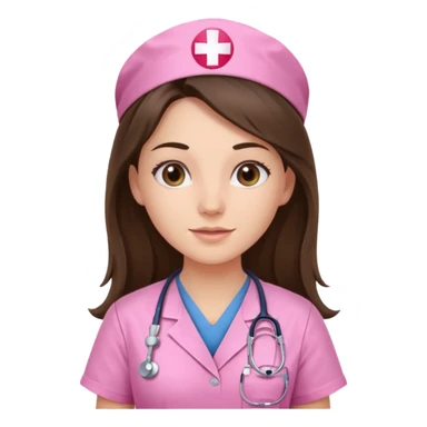 pretty brunette nurse with long hair in pink scrubs sticker