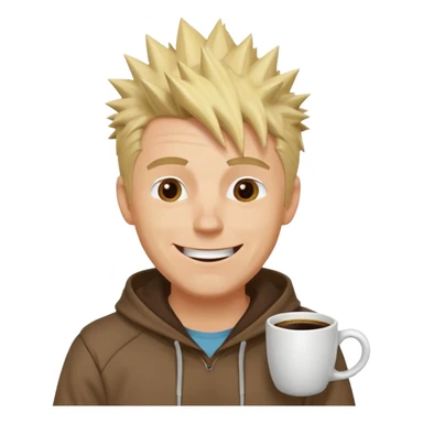 A spiky-haired blonde guy in his 40s with laugh lines, a coffee-stained hoodie, and the confident smirk of someone who's seen some things but is still having the time of his life. sticker
