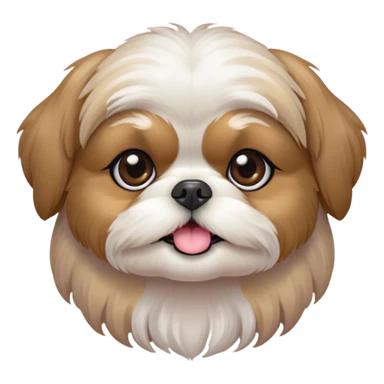 Cinematic Cute Shih Tzu Portrait Emoji, Head playfully tilted with large, sparkling eyes and a fluffy, endearing fur in gentle, pastel tones, simplified yet irresistibly charming, highly detailed, glowing with a warm, cuddly radiance, high shine, radiating affectionate and joyful energy, styled with a soft, playful outline, capturing the essence of a cute Shih Tzu that seems destined to charm everyone in its path! sticker