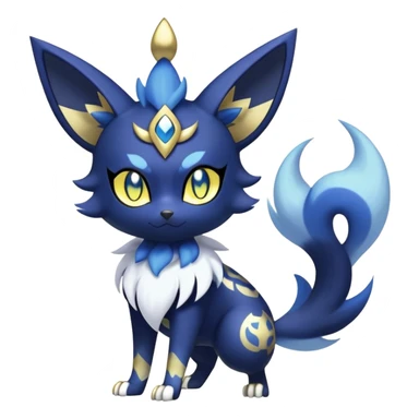 Shiny mExotic Badass Colorfulj Ethereal Royal Mysterious Gothic Meowstic-Zorua-Noibat-Pokémon-Fakémon-hybrid-creature (full body) with pattern-markings with golden eyes sticker