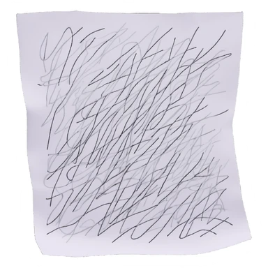 A piece of paper covered in chaotic, random black scribbles. The lines are so dense that most of the paper looks almost black from over-scribbling. Drawn with a pen or pencil sticker