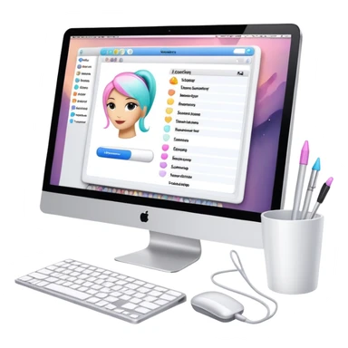 iMac showing beauty salon inventory software with notebook and pen next to it sticker