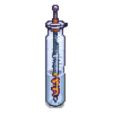 syringe with a pixelated background sticker