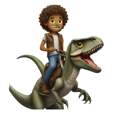 Boy with long curly hair riding velociraptor  sticker