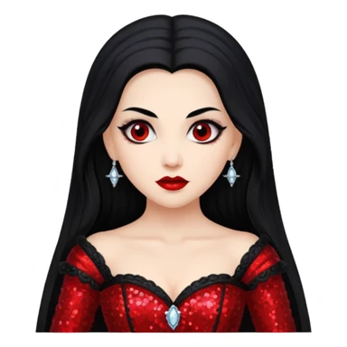 Bride of Dracula with long black hair, red sequin outfit sticker