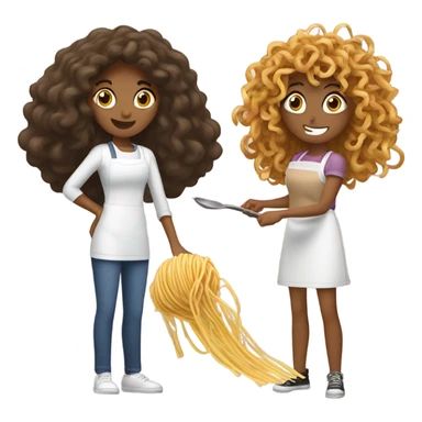 Spaghetti cooking battle teenage girl with curly hair, adult woman with slightly wavy hair  sticker