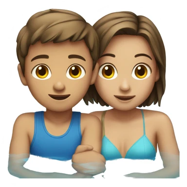 boy short brown hair and girl sitting in a pool with water sticker