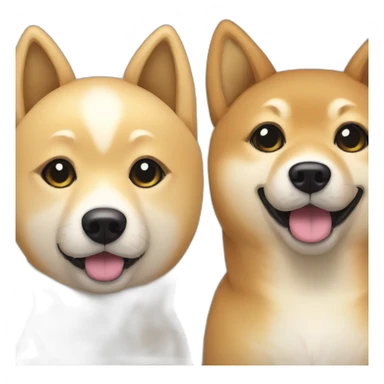 Shiba inu with two moms, one woth straight blonde hair and the other with black hair sticker