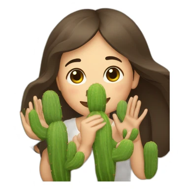femme brune qui tient trois petits cactus dans ses mains sticker