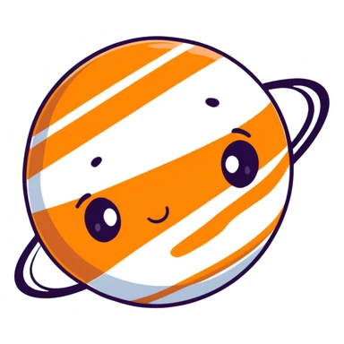 Jupiter planet with distinctive orange and white bands and a cute sad face sticker