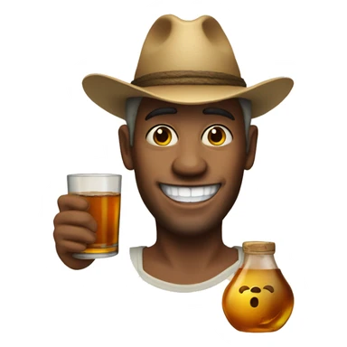 Man with missing teeth, whiskey jug and straw hat sticker