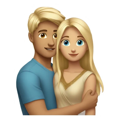 Blond hair blue eyes boy with indian girl hug sticker