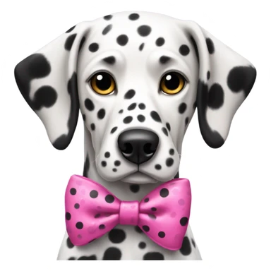 a  Dalmatian with all black ears wearing a pink bow sticker