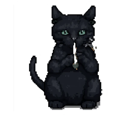 Make the cat black and make the joint clearly look like it contains weed, with a green leafy tip and a burning end, keep the background transparent. The style should be preserved as in the original image. sticker