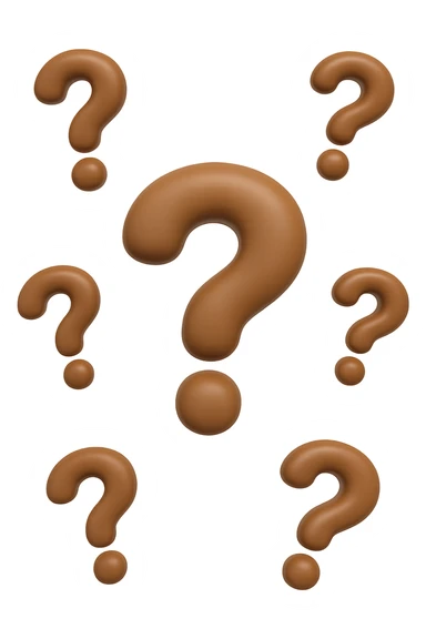 emoji 3d stile iphone di 3 punti interrogativi marroncini che fluttuano in aria sticker