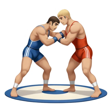 An icon symbolizing Greco-Roman wrestling, showing two wrestlers locked in a powerful grip, focusing on upper-body techniques. The background features a wrestling mat, with the athletes wearing traditional singlets. Transparent background highlights the strength and skill of the sport. sticker