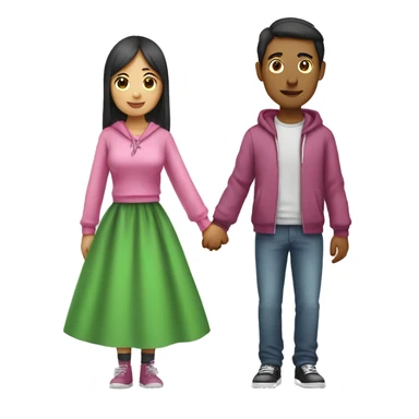 Tall mexican guy with hoodie and short asian girl with pink dress holding hands sticker