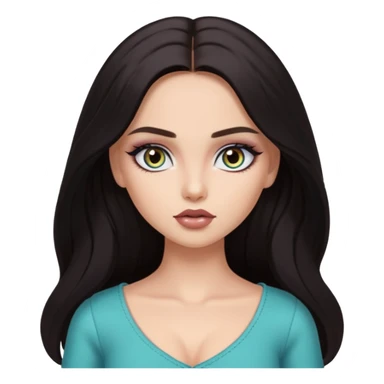 dark long hair, pretty heterochromia eyes, pretty makeup, pretty bratz baddie sticker