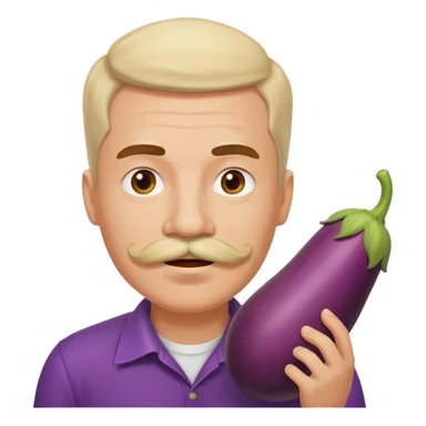 Man with mustache eating huge eggplant sticker