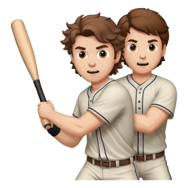 white guy with brown wavy hair holding a baseball bat attacking another man sticker