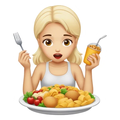 Girl eating a lot of food sticker