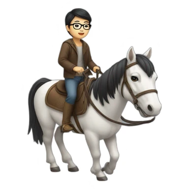 asian boy in specs riding a horse sticker