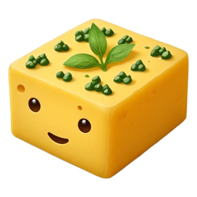 khaman dhokla, close-up of a single piece with seasoning, emoji style sticker