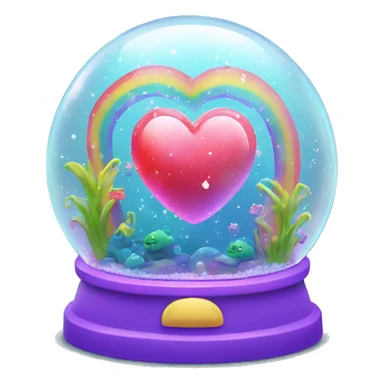 Kawaii rainbow neon bedazzled heart in under the sea snow globe  sticker