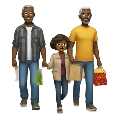 Caucasian family shopping in a market no faces sticker