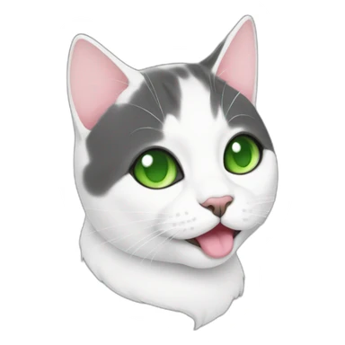Black and white, cat, fat, green eyes, tongue out, cute sticker