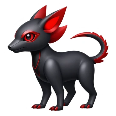Modern futuristic black dark fakemon-animal-creature with red accents sticker