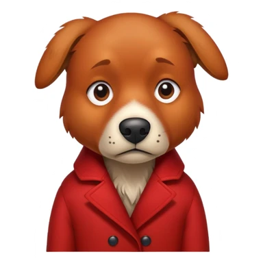 red dog with sad eyes wearing red coat sticker