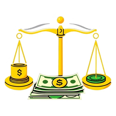 gold scale with cash on one side and beauty products on the other sticker