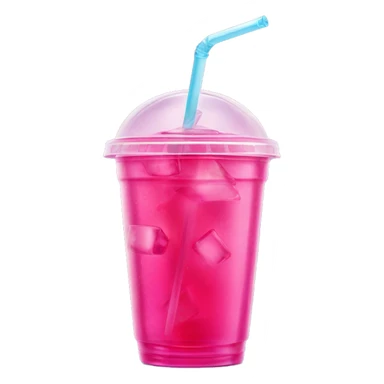 Realistic plastic cup and lid with Transluscent hot pink soda and large ice cubes inside and one straw through the top of the lid. sticker